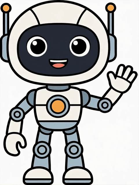 Cartoon robot mascot waving — illustration to GIF