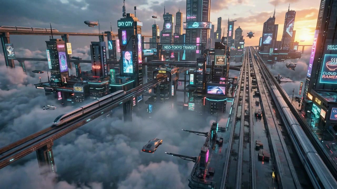 Cyberpunk Sky City - AI photo animation example by AnimatePhoto