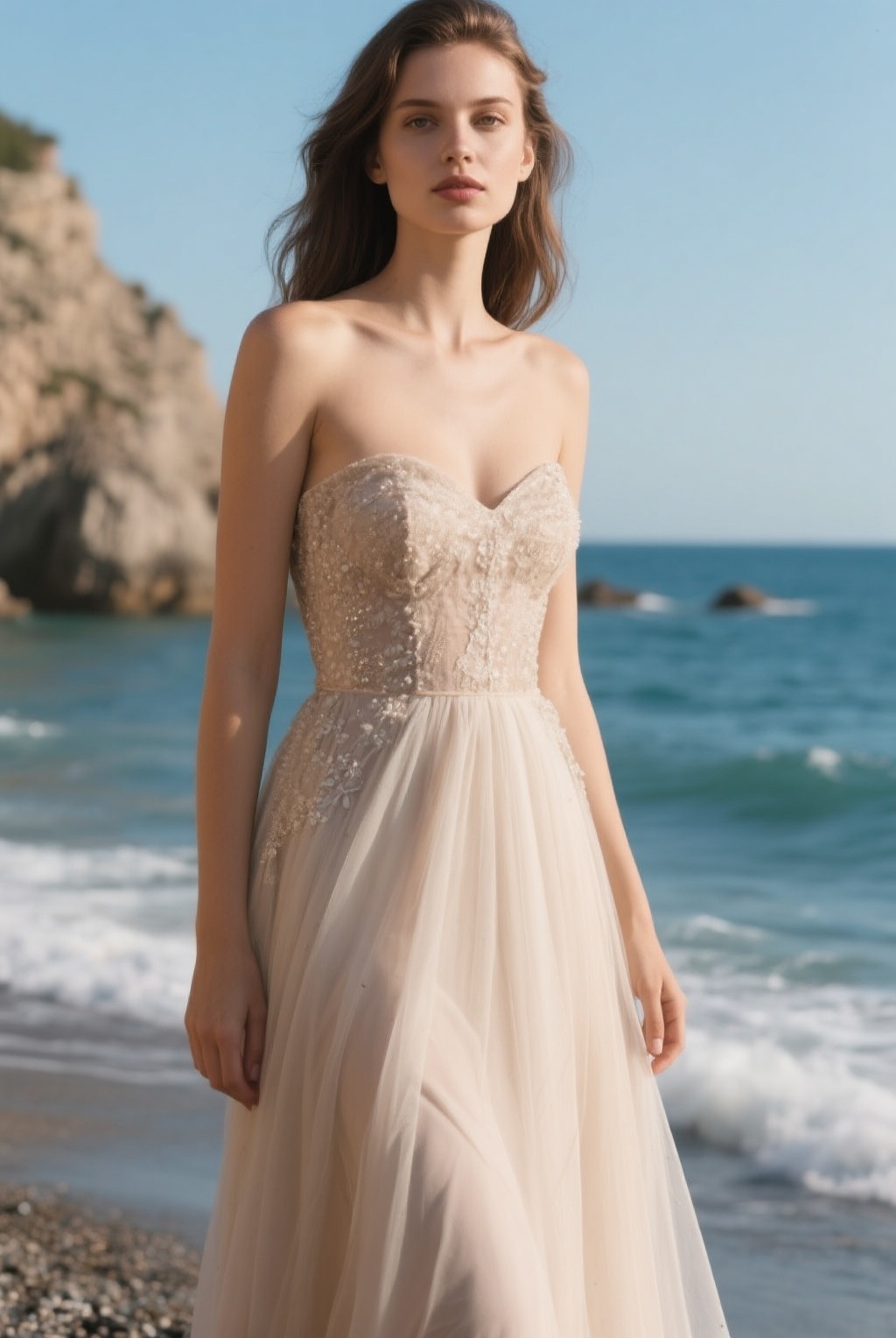 Confident fashion stride with elegant runway energy